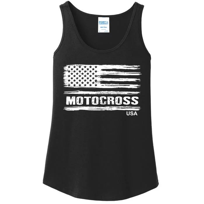 Motocross Dirt Bike Racing Distress American Flag USA Premium Ladies Essential Tank