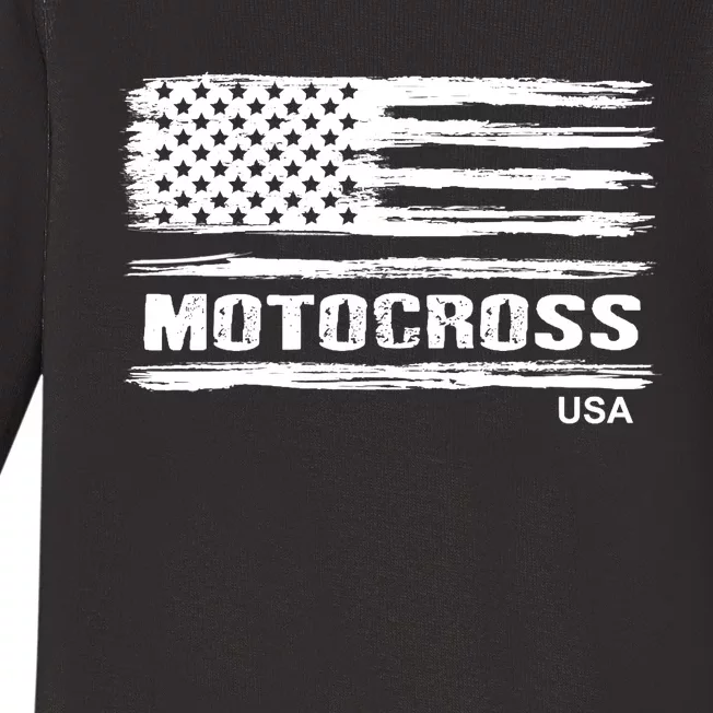 Motocross Dirt Bike Racing Distress American Flag USA Premium Baby Long Sleeve Bodysuit