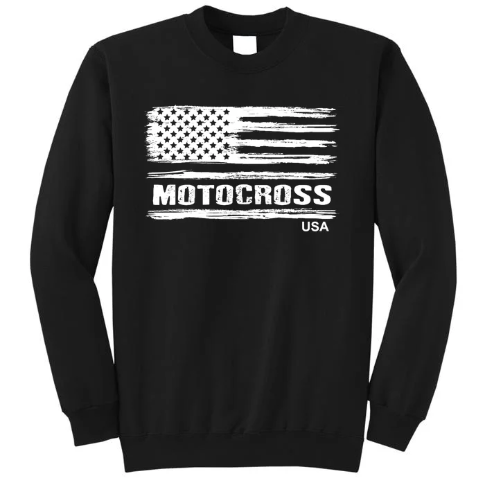 Motocross Dirt Bike Racing Distress American Flag USA Premium Tall Sweatshirt