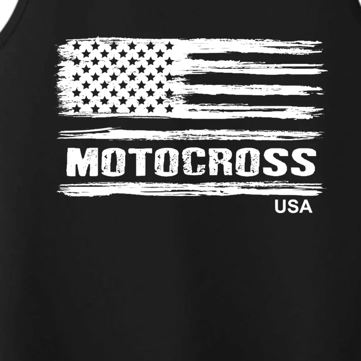 Motocross Dirt Bike Racing Distress American Flag USA Premium Performance Tank