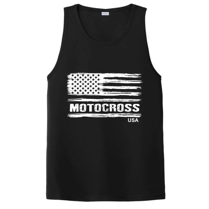 Motocross Dirt Bike Racing Distress American Flag USA Premium Performance Tank