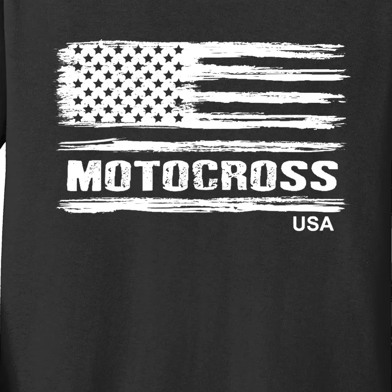 Motocross Dirt Bike Racing Distress American Flag USA Premium Kids Long Sleeve Shirt