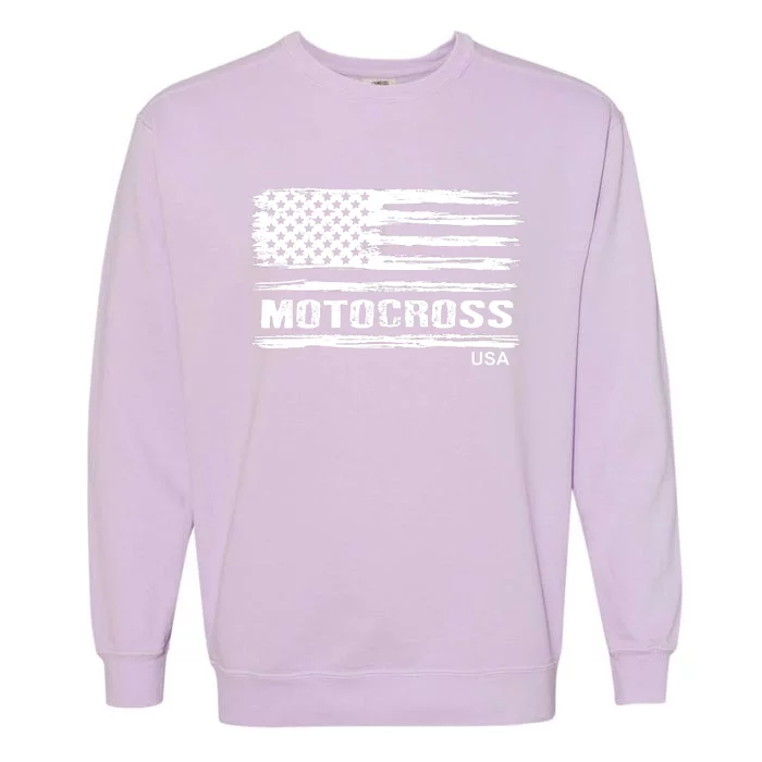 Motocross Dirt Bike Racing Distress American Flag USA Premium Garment-Dyed Sweatshirt