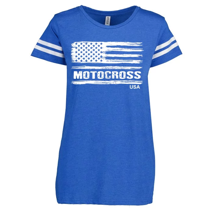 Motocross Dirt Bike Racing Distress American Flag USA Premium Enza Ladies Jersey Football T-Shirt