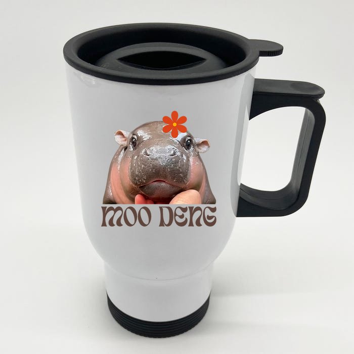 Moo Deng Bouncy Pig In Thai Picture The Cute Baby Hippo Front & Back Stainless Steel Travel Mug