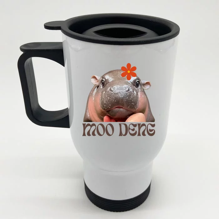 Moo Deng Bouncy Pig In Thai Picture The Cute Baby Hippo Front & Back Stainless Steel Travel Mug