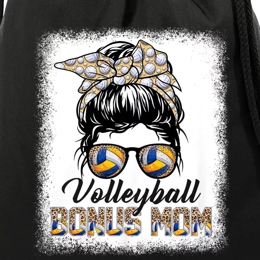 Mothers Day Bleached Volleyball Bonus Mom Messy Bun Game Day Drawstring Bag