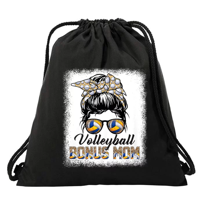 Mothers Day Bleached Volleyball Bonus Mom Messy Bun Game Day Drawstring Bag