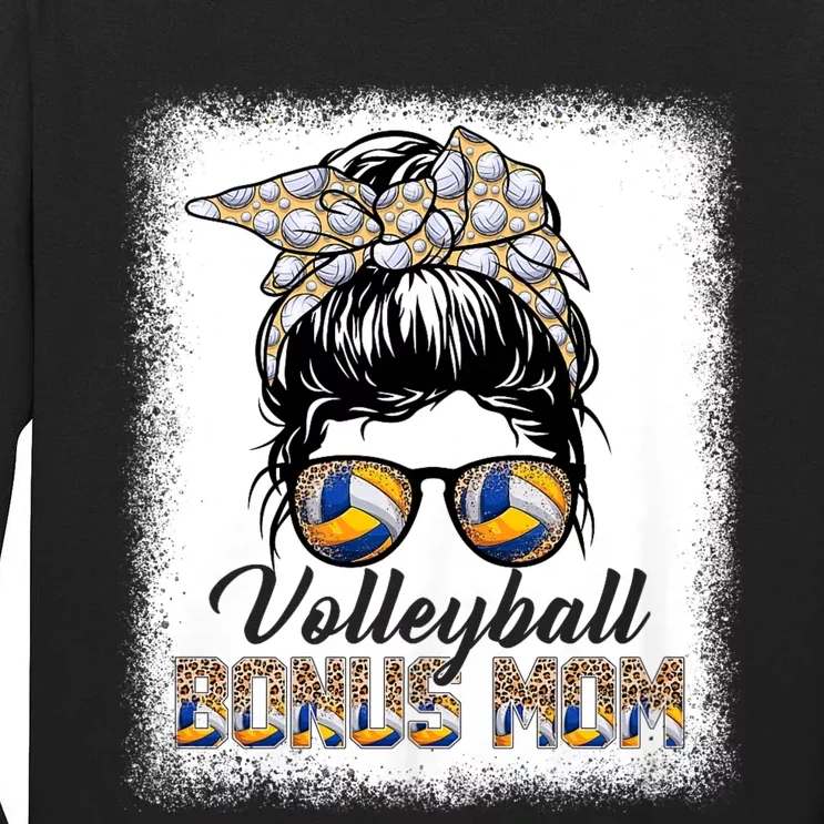 Mothers Day Bleached Volleyball Bonus Mom Messy Bun Game Day Tall Long Sleeve T-Shirt