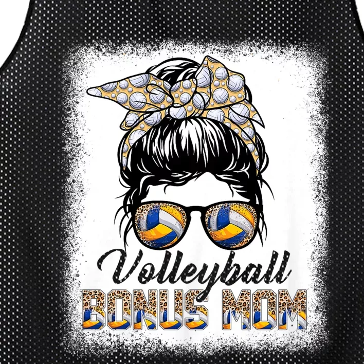 Mothers Day Bleached Volleyball Bonus Mom Messy Bun Game Day Mesh Reversible Basketball Jersey Tank