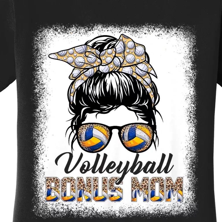 Mothers Day Bleached Volleyball Bonus Mom Messy Bun Game Day Women's T-Shirt