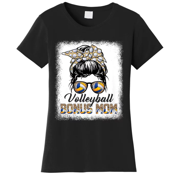 Mothers Day Bleached Volleyball Bonus Mom Messy Bun Game Day Women's T-Shirt