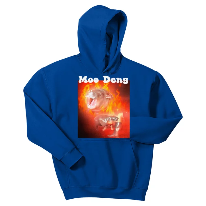 Moo Deng Bouncy Pig In Thai Fire Picture The Cute Baby Hippo Kids Hoodie