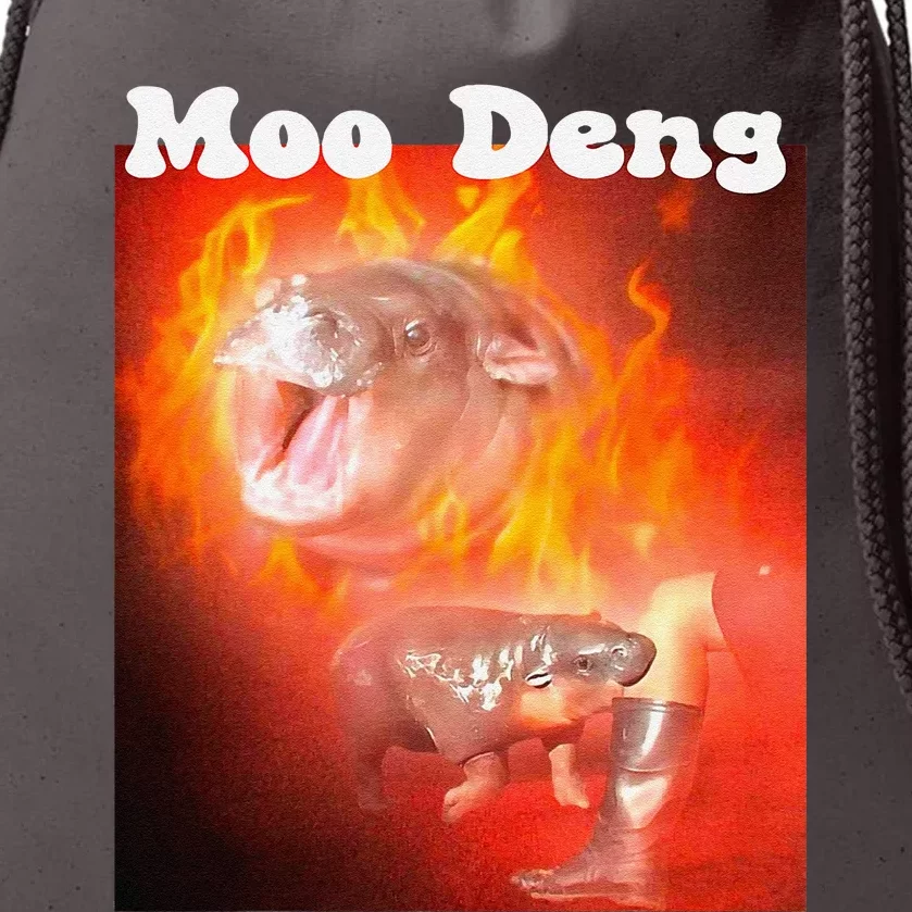 Moo Deng Bouncy Pig In Thai Fire Picture The Cute Baby Hippo Drawstring Bag