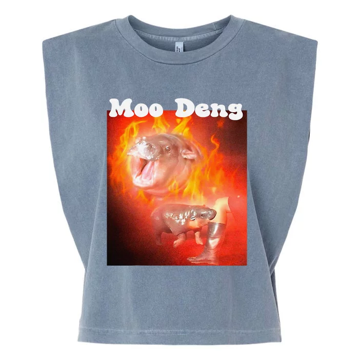 Moo Deng Bouncy Pig In Thai Fire Picture The Cute Baby Hippo Garment-Dyed Women's Muscle Tee