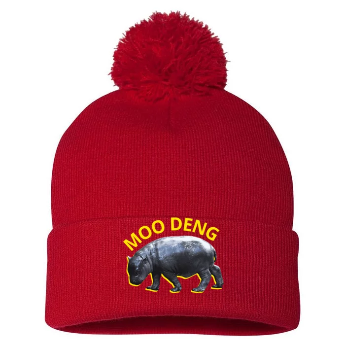 Moo Deng Baby Hippo Pom Pom 12in Knit Beanie