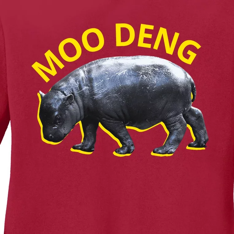 Moo Deng Baby Hippo Ladies Long Sleeve Shirt