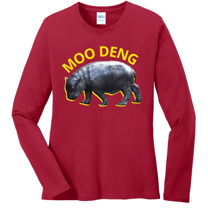 Moo Deng Baby Hippo Ladies Long Sleeve Shirt