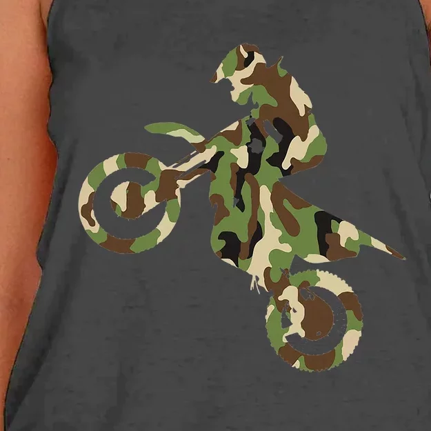 Motocross Dirt Bike Racing Camo Camouflage Women's Knotted Racerback Tank