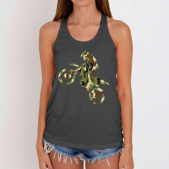 Motocross Dirt Bike Racing Camo Camouflage Women's Knotted Racerback Tank