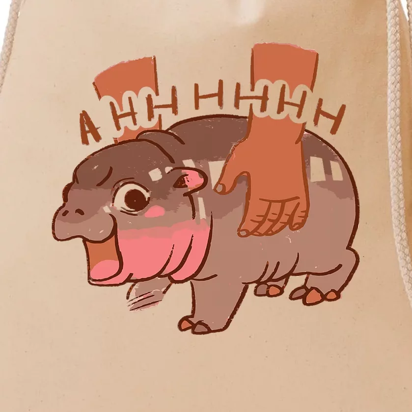 Moo Deng Bouncy Pig In Thai Picture The Cute Baby Hippo Drawstring Bag