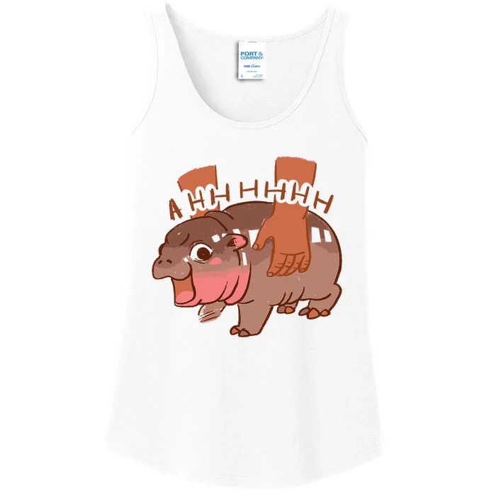 Moo Deng Bouncy Pig In Thai Picture The Cute Baby Hippo Ladies Essential Tank