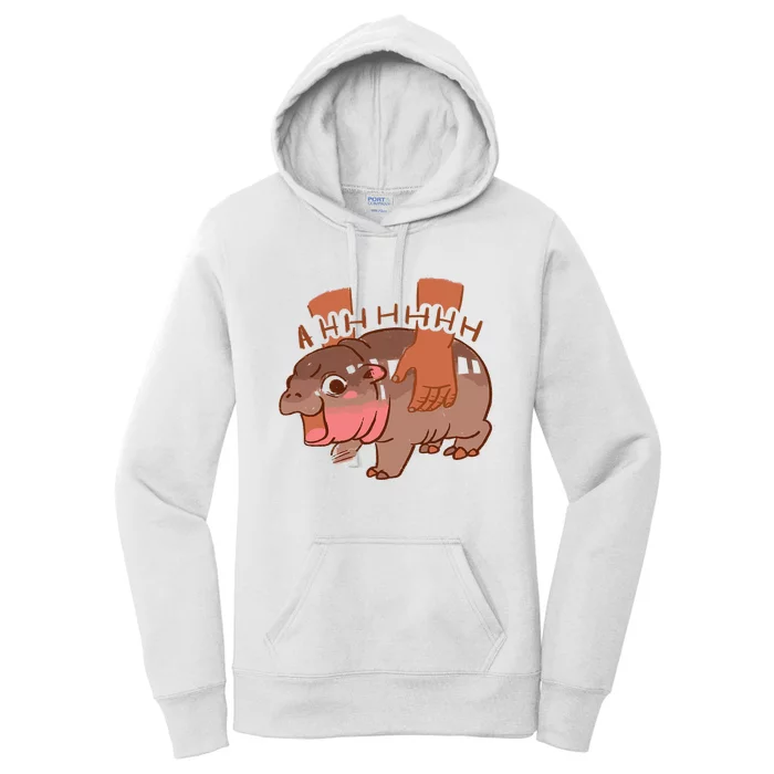 Moo Deng Bouncy Pig In Thai Picture The Cute Baby Hippo Women's Pullover Hoodie