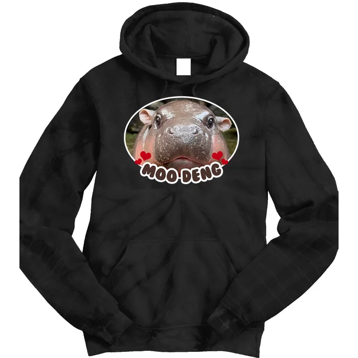 Moo Deng Bouncy Pig In Thai Picture The Cute Baby Hippo Tie Dye Hoodie