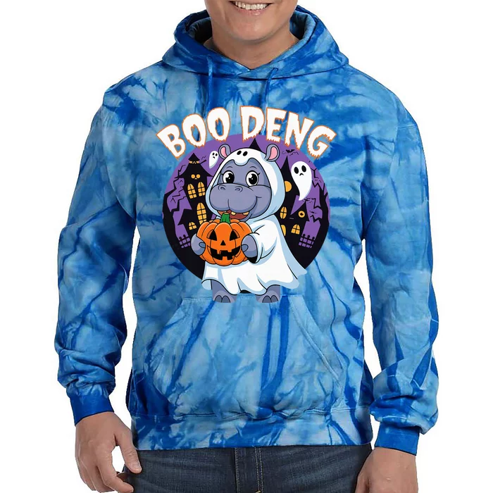 Moo Deng Baby Hippo Boo Deng Long For Halloween Tie Dye Hoodie