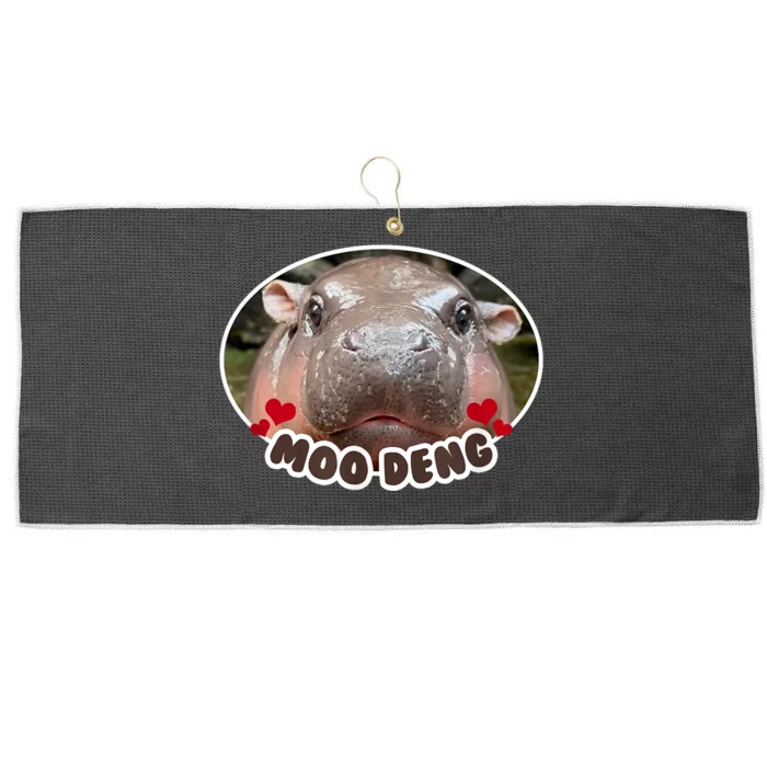 Moo Deng Bouncy Pig In Thai Picture The Cute Baby Hippo Large Microfiber Waffle Golf Towel