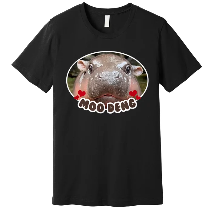 Moo Deng Bouncy Pig In Thai Picture The Cute Baby Hippo Premium T-Shirt