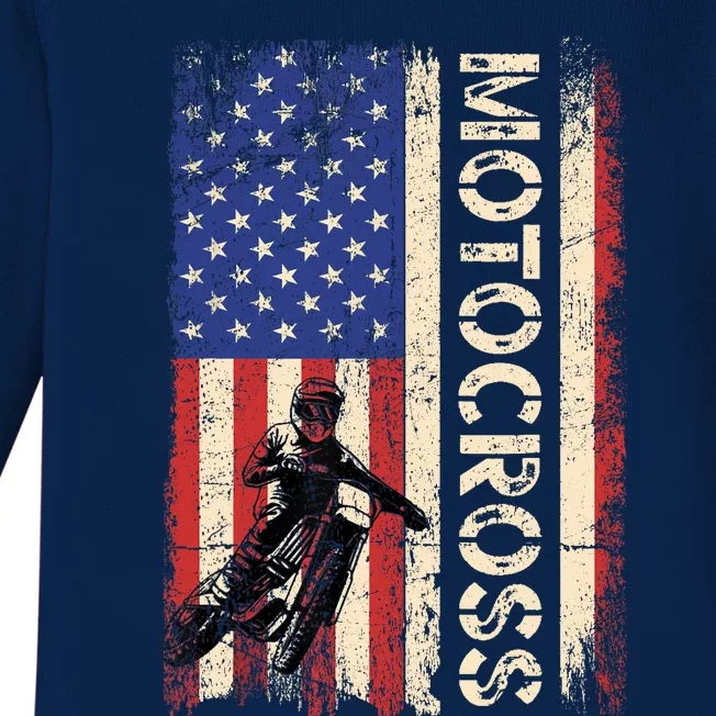 Motocross Dirt Bike American USA Flag Biker Baby Long Sleeve Bodysuit