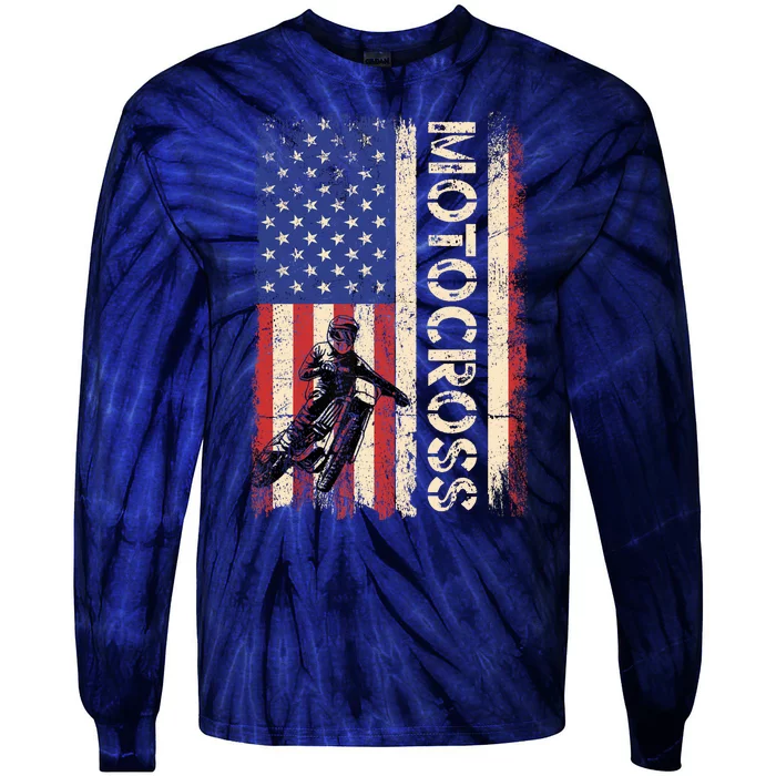 Motocross Dirt Bike American USA Flag Biker Tie-Dye Long Sleeve Shirt