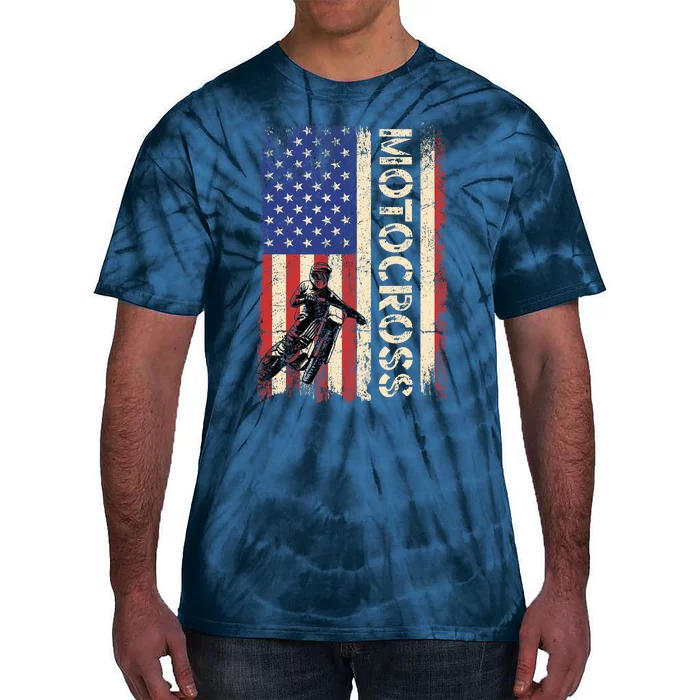 Motocross Dirt Bike American USA Flag Biker Tie-Dye T-Shirt