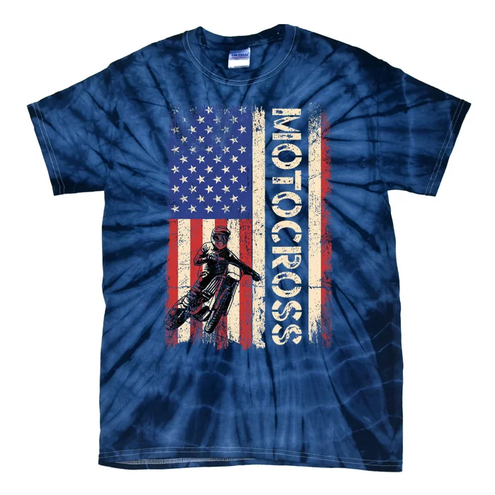 Motocross Dirt Bike American USA Flag Biker Tie-Dye T-Shirt