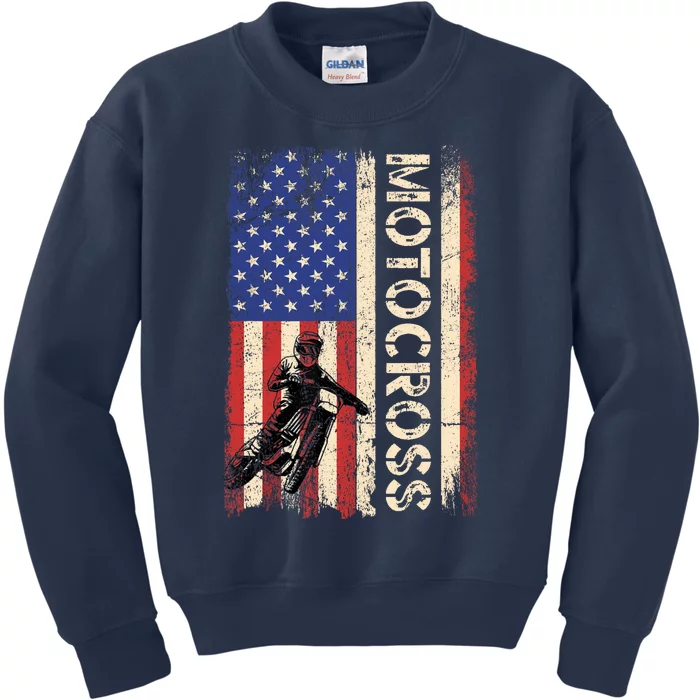 Motocross Dirt Bike American USA Flag Biker Kids Sweatshirt