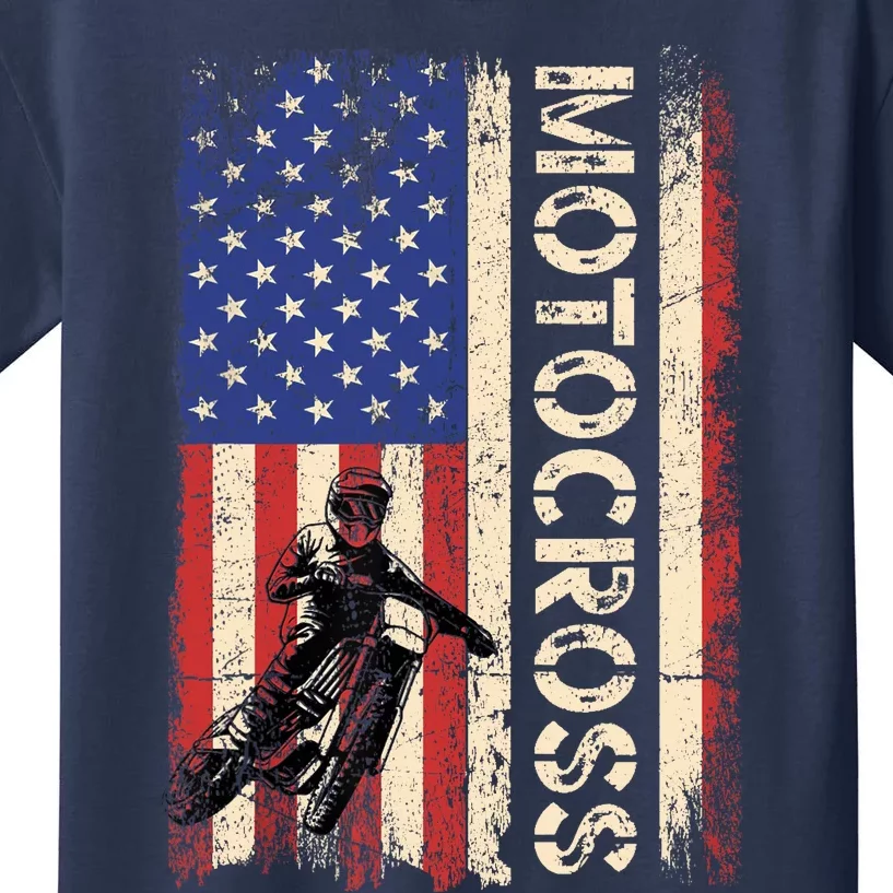 Motocross Dirt Bike American USA Flag Biker Kids T-Shirt