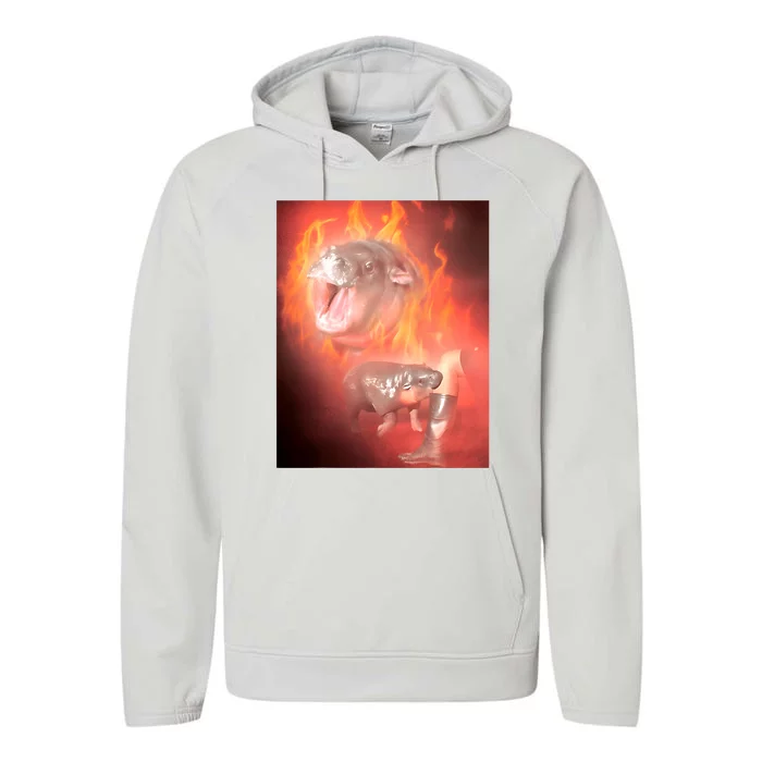 Moo Deng Bouncy Pig In Thai Fire Picture The Cute Baby Hippo Performance Fleece Hoodie