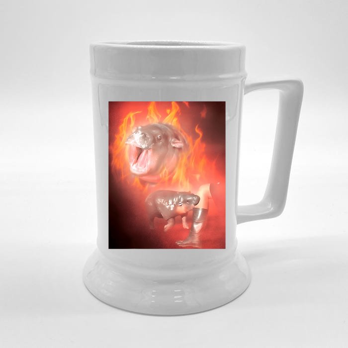 Moo Deng Bouncy Pig In Thai Fire Picture The Cute Baby Hippo Front & Back Beer Stein