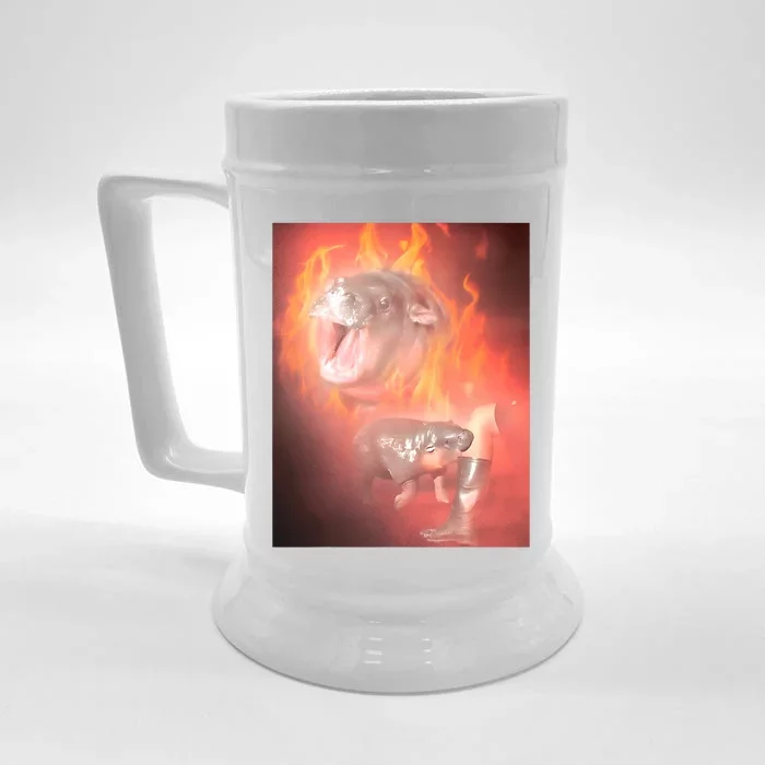 Moo Deng Bouncy Pig In Thai Fire Picture The Cute Baby Hippo Front & Back Beer Stein