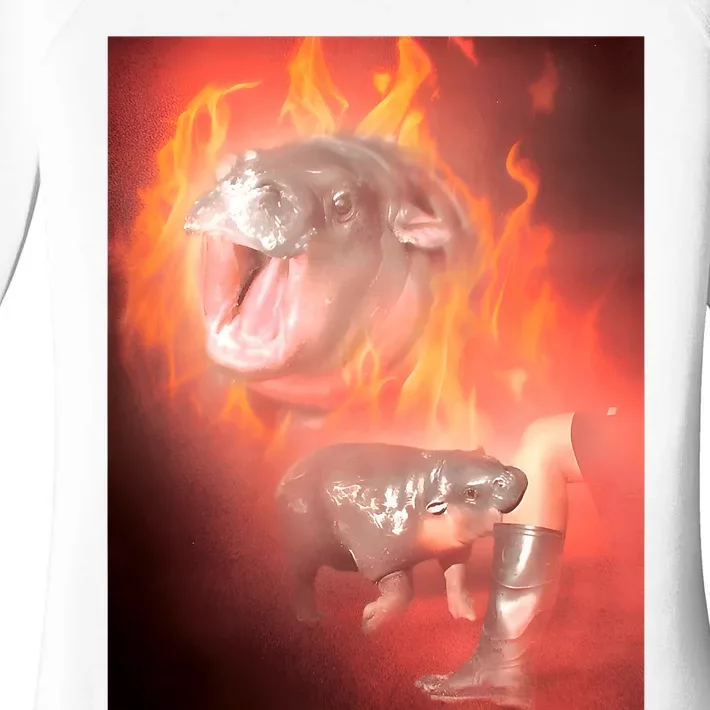 Moo Deng Bouncy Pig In Thai Fire Picture The Cute Baby Hippo Women's Perfect Tri Tunic Long Sleeve Shirt