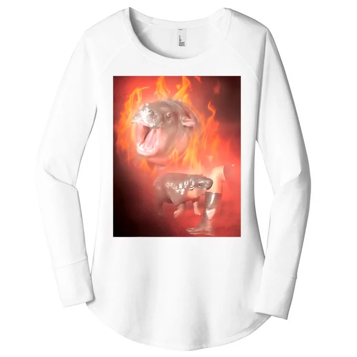 Moo Deng Bouncy Pig In Thai Fire Picture The Cute Baby Hippo Women's Perfect Tri Tunic Long Sleeve Shirt