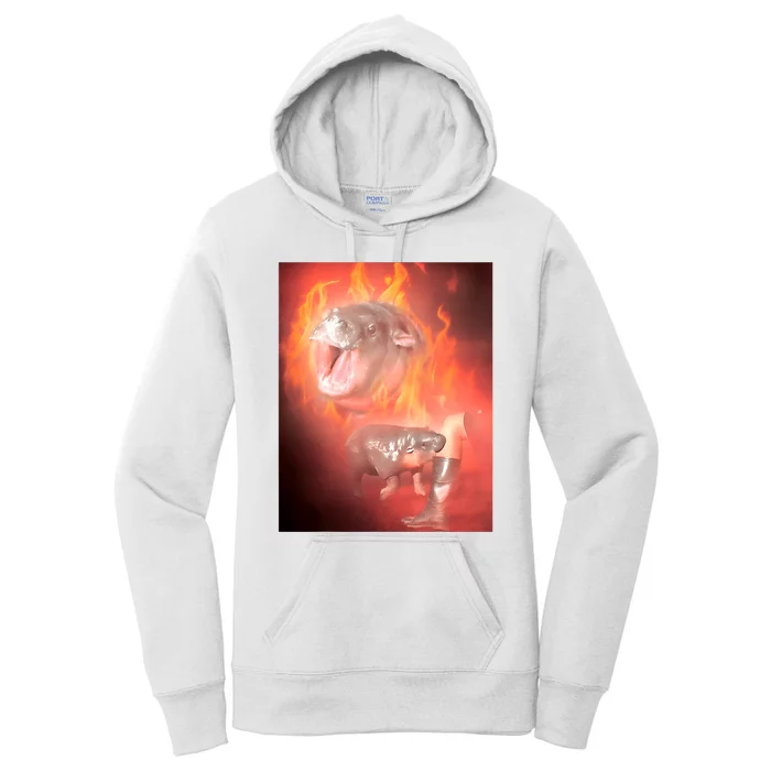 Moo Deng Bouncy Pig In Thai Fire Picture The Cute Baby Hippo Women's Pullover Hoodie