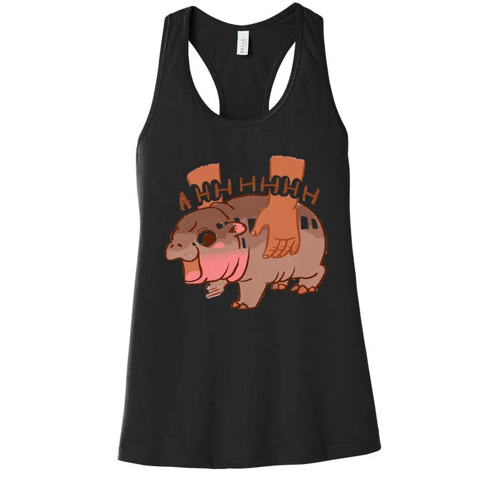 Moo Deng Bouncy Pig In Thai Picture The Cute Baby Hippo Women's Racerback Tank