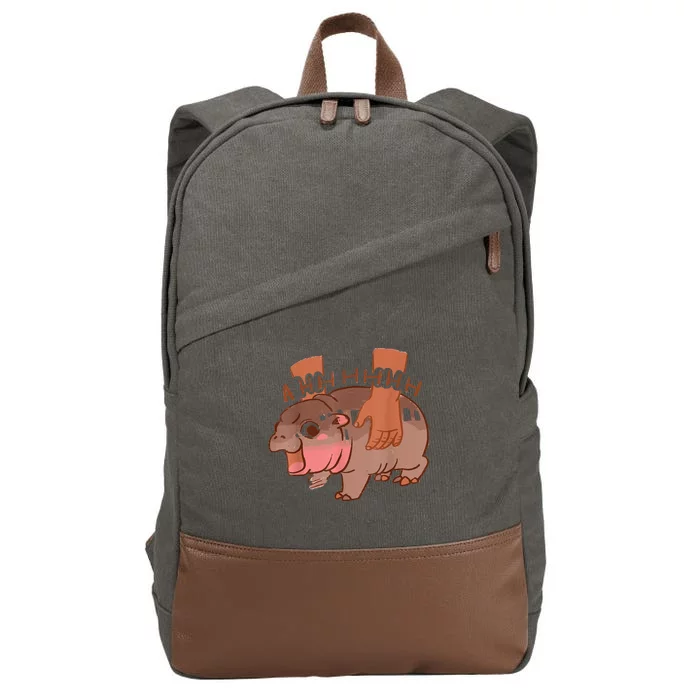 Moo Deng Bouncy Pig In Thai Picture The Cute Baby Hippo Cotton Canvas Backpack