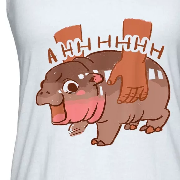 Moo Deng Bouncy Pig In Thai Picture The Cute Baby Hippo Ladies Essential Flowy Tank