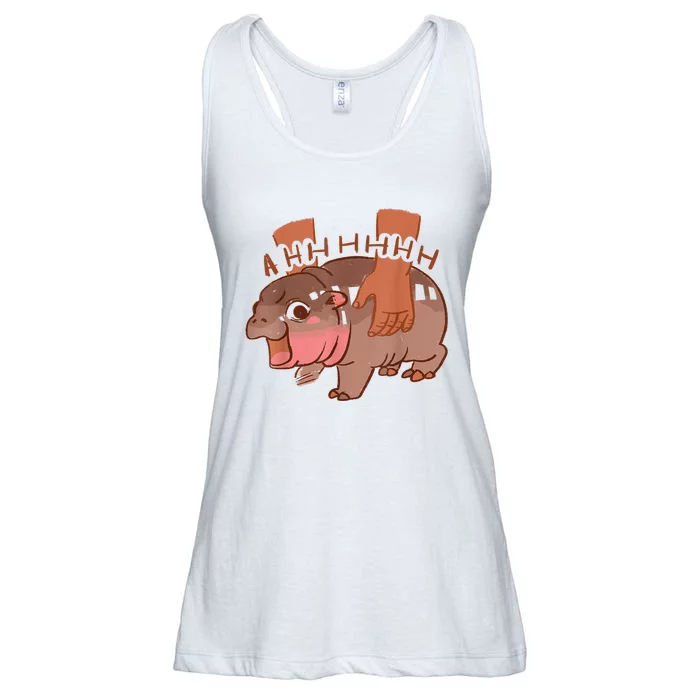 Moo Deng Bouncy Pig In Thai Picture The Cute Baby Hippo Ladies Essential Flowy Tank