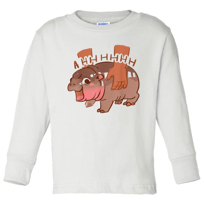 Moo Deng Bouncy Pig In Thai Picture The Cute Baby Hippo Toddler Long Sleeve Shirt