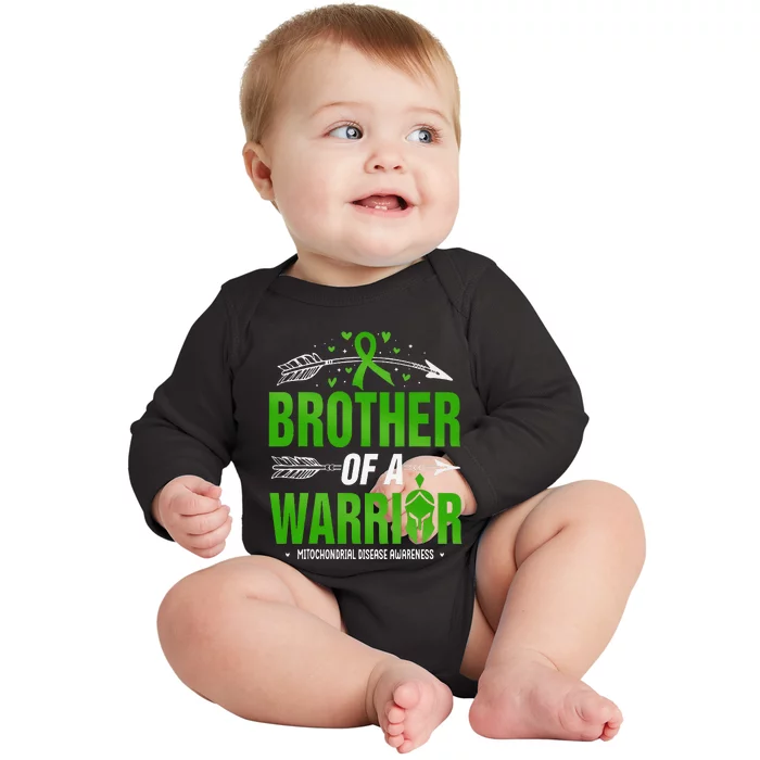 Mitochondrial Disease Brother Of A Warrior Green Ribbon Baby Long Sleeve Bodysuit