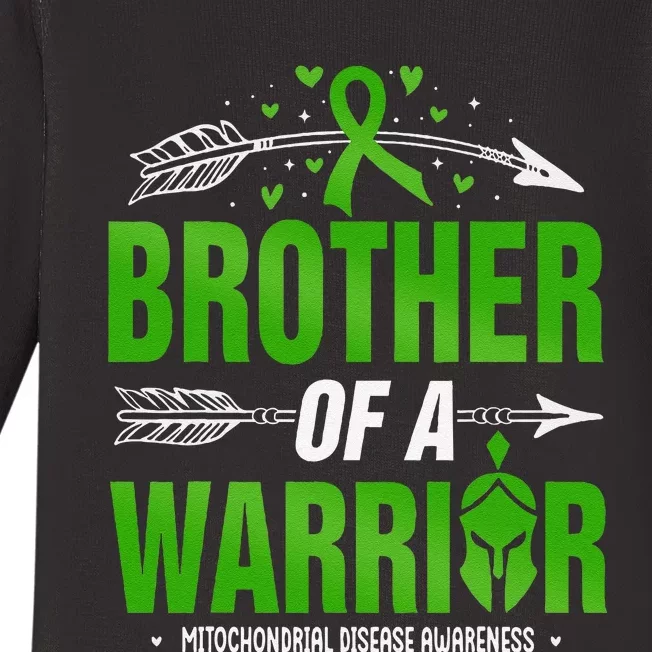 Mitochondrial Disease Brother Of A Warrior Green Ribbon Baby Long Sleeve Bodysuit